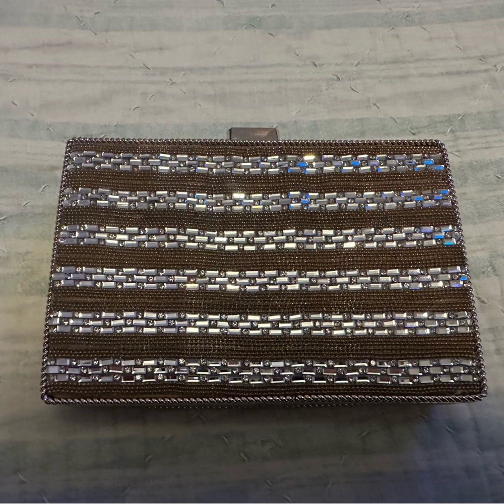 Silver and Brown Beaded Clutch